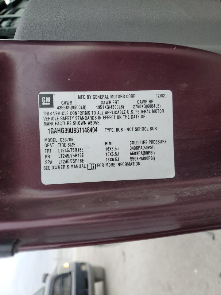 2003 Chevrolet Express 3500 Extende VIN: 1GAHG39U931148404 Lot: 82501165