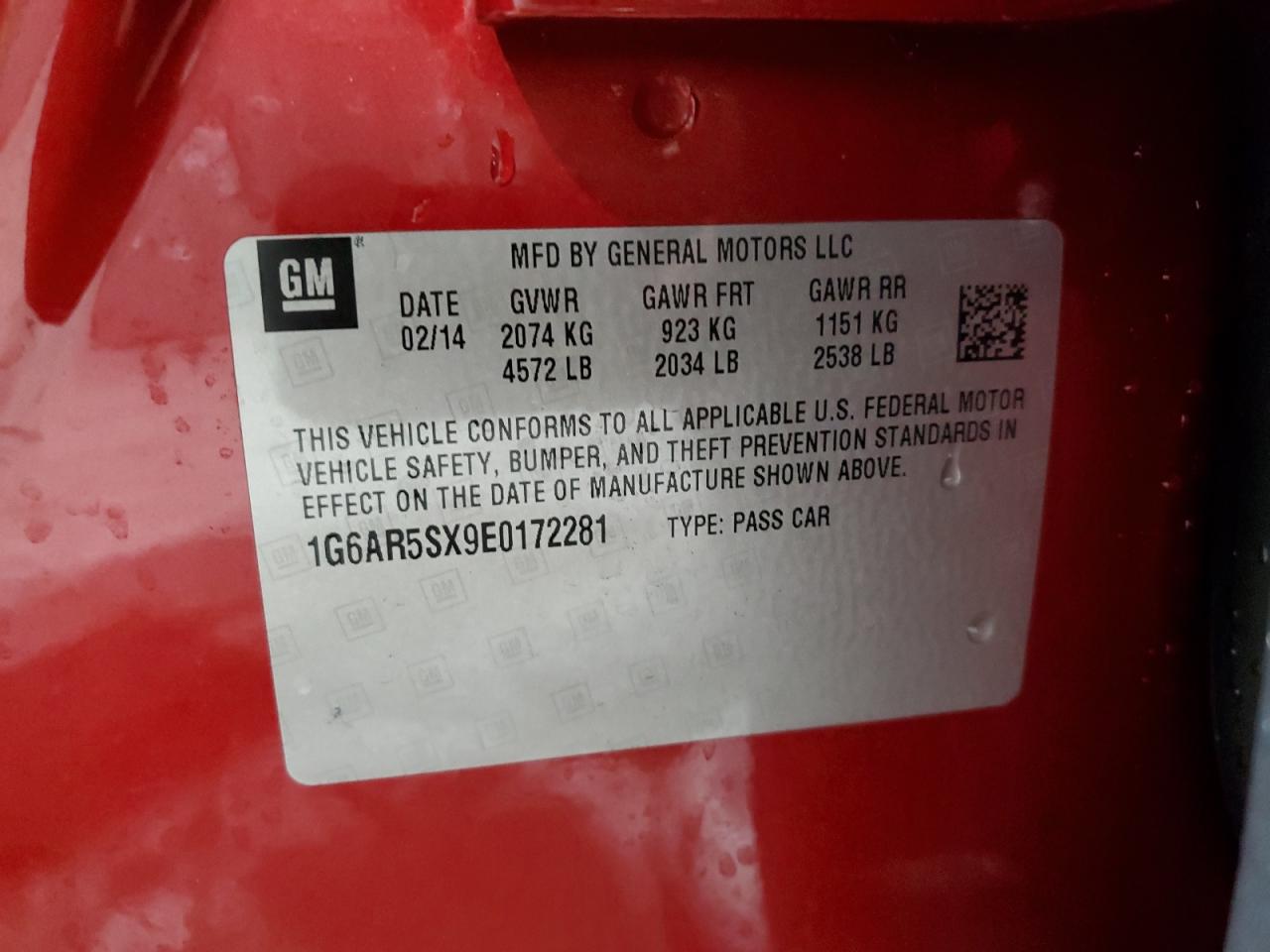 2014 Cadillac Cts Luxury Collection VIN: 1G6AR5SX9E0172281 Lot: 90078535