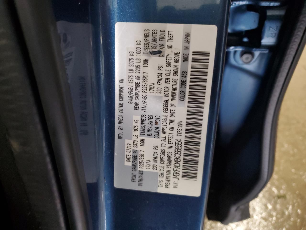 2019 Mazda Cx-5 Touring VIN: JM3KFACM8K0668554 Lot: 89546125