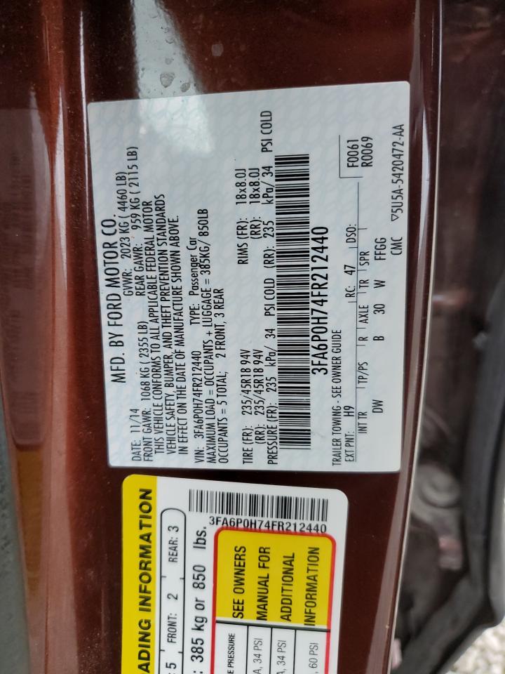 2015 Ford Fusion Se VIN: 3FA6P0H74FR212440 Lot: 90479335