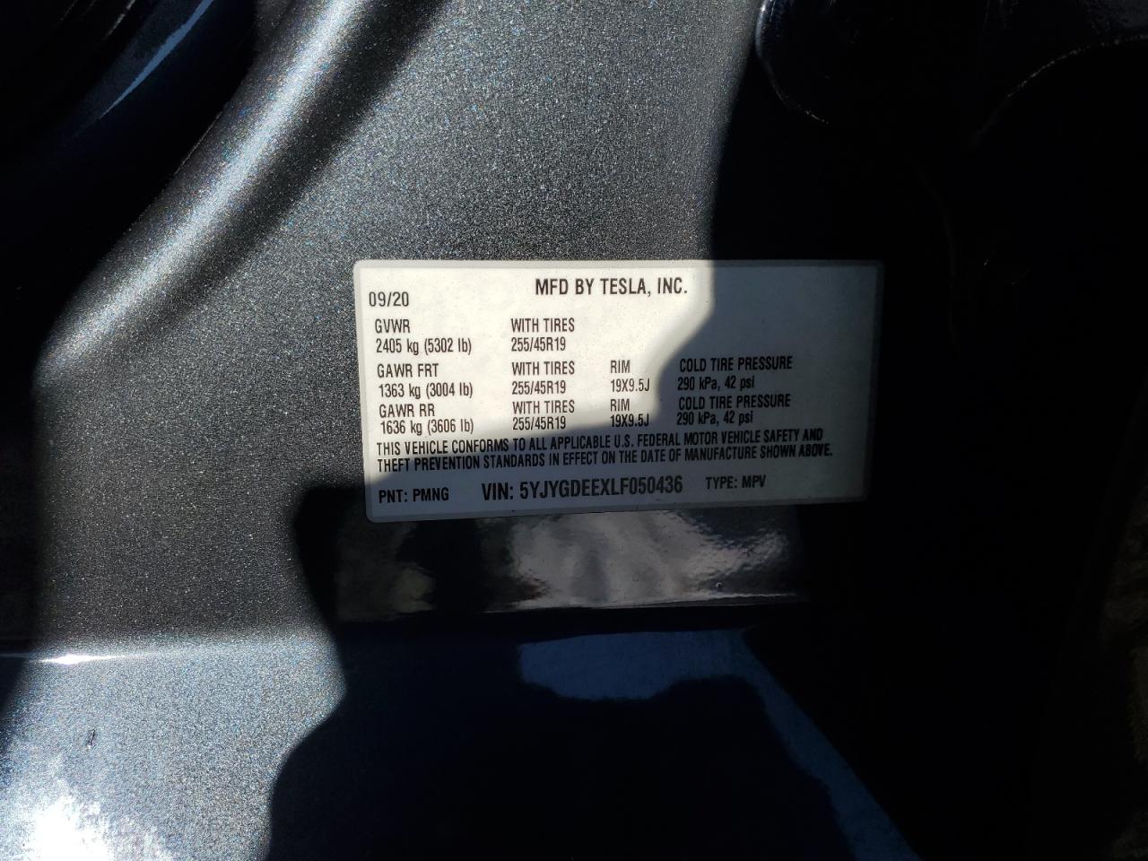 2020 Tesla Model Y VIN: 5YJYGDEEXLF050436 Lot: 86052325