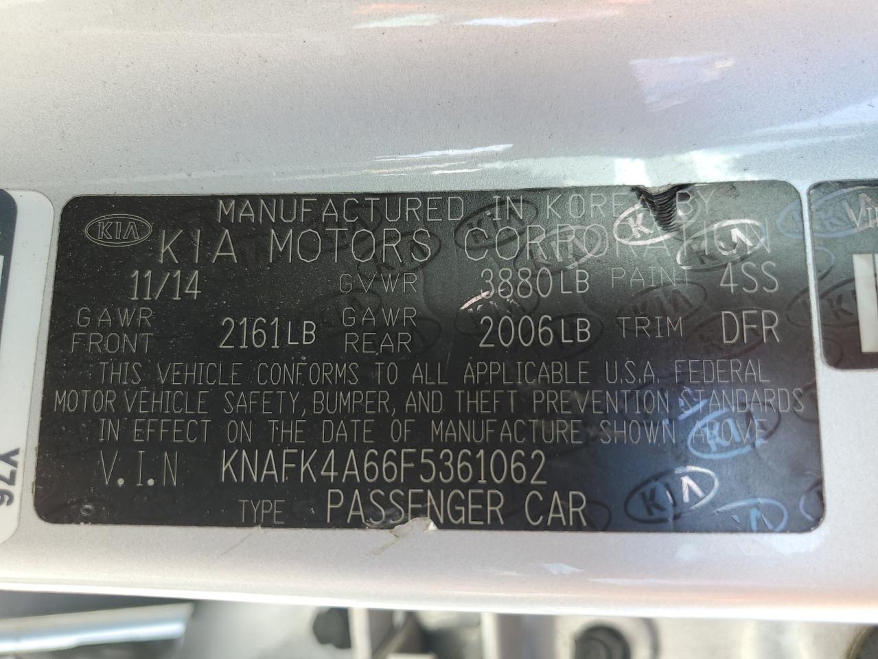 2015 Kia Forte Lx VIN: KNAFK4A66F5361062 Lot: 85151545