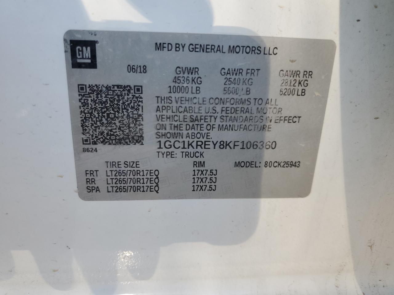 2019 Chevrolet Silverado K2500 Heavy Duty VIN: 1GC1KREY8KF106360 Lot: 85358735