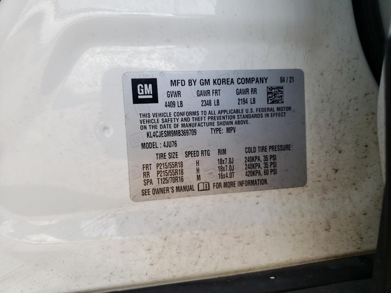 2021 Buick Encore Preferred VIN: KL4CJESM9MB369709 Lot: 84641755