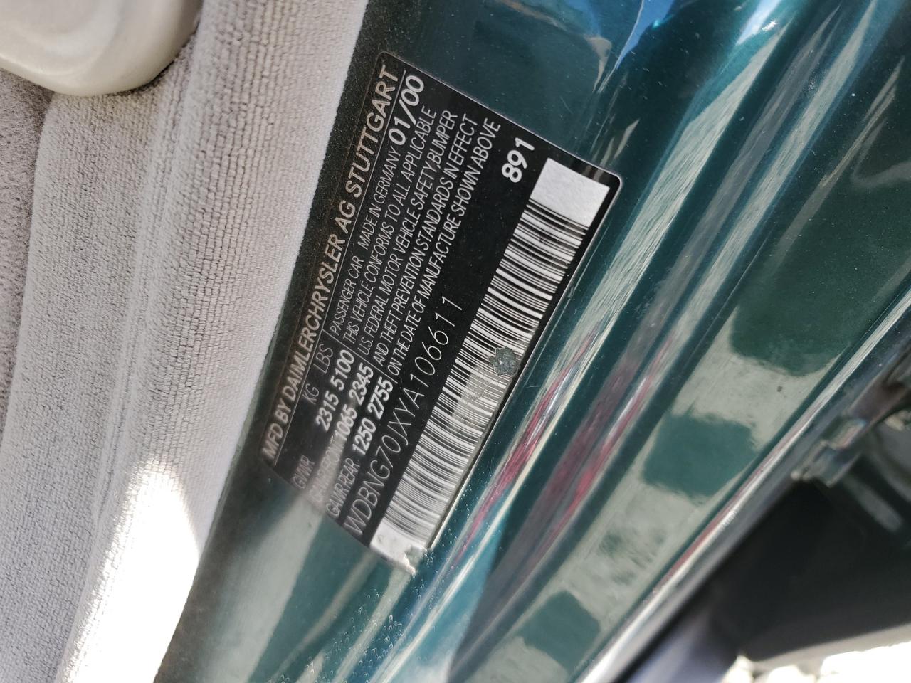 2000 Mercedes-Benz S 430 VIN: WDBNG70JXYA106611 Lot: 84942215