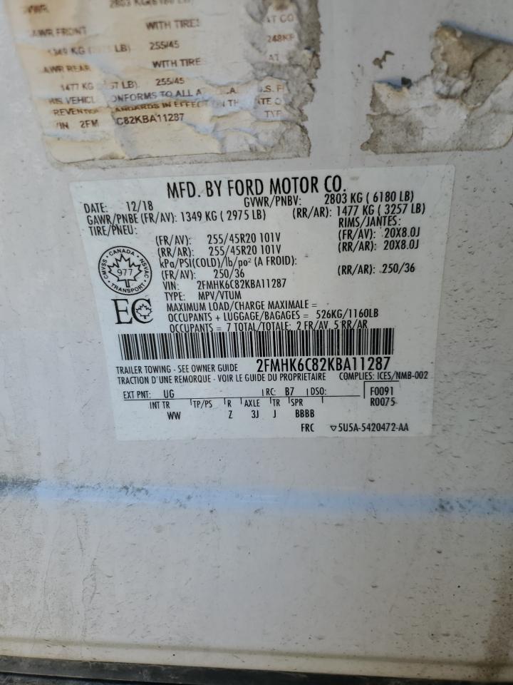 2019 Ford Flex Sel VIN: 2FMHK6C82KBA11287 Lot: 90486335