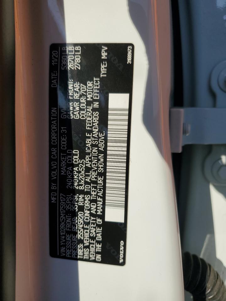 2021 Volvo Xc60 T5 Momentum VIN: YV4102RK5M1759177 Lot: 86796565