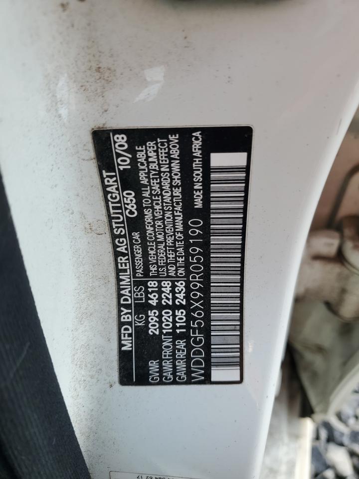 2009 Mercedes-Benz C 350 VIN: WDDGF56X99R059190 Lot: 82594425