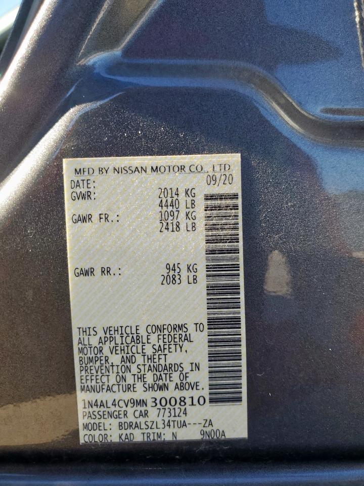 2021 Nissan Altima Sr VIN: 1N4AL4CV9MN300810 Lot: 85680275