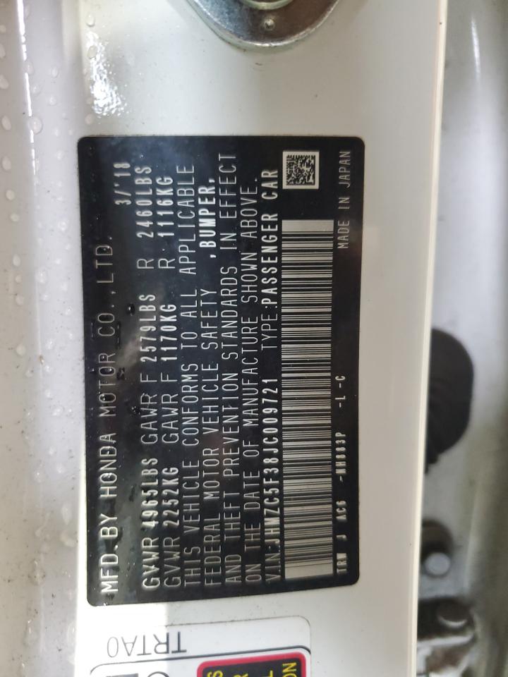 2018 Honda Clarity Touring VIN: JHMZC5F38JC009721 Lot: 90234765