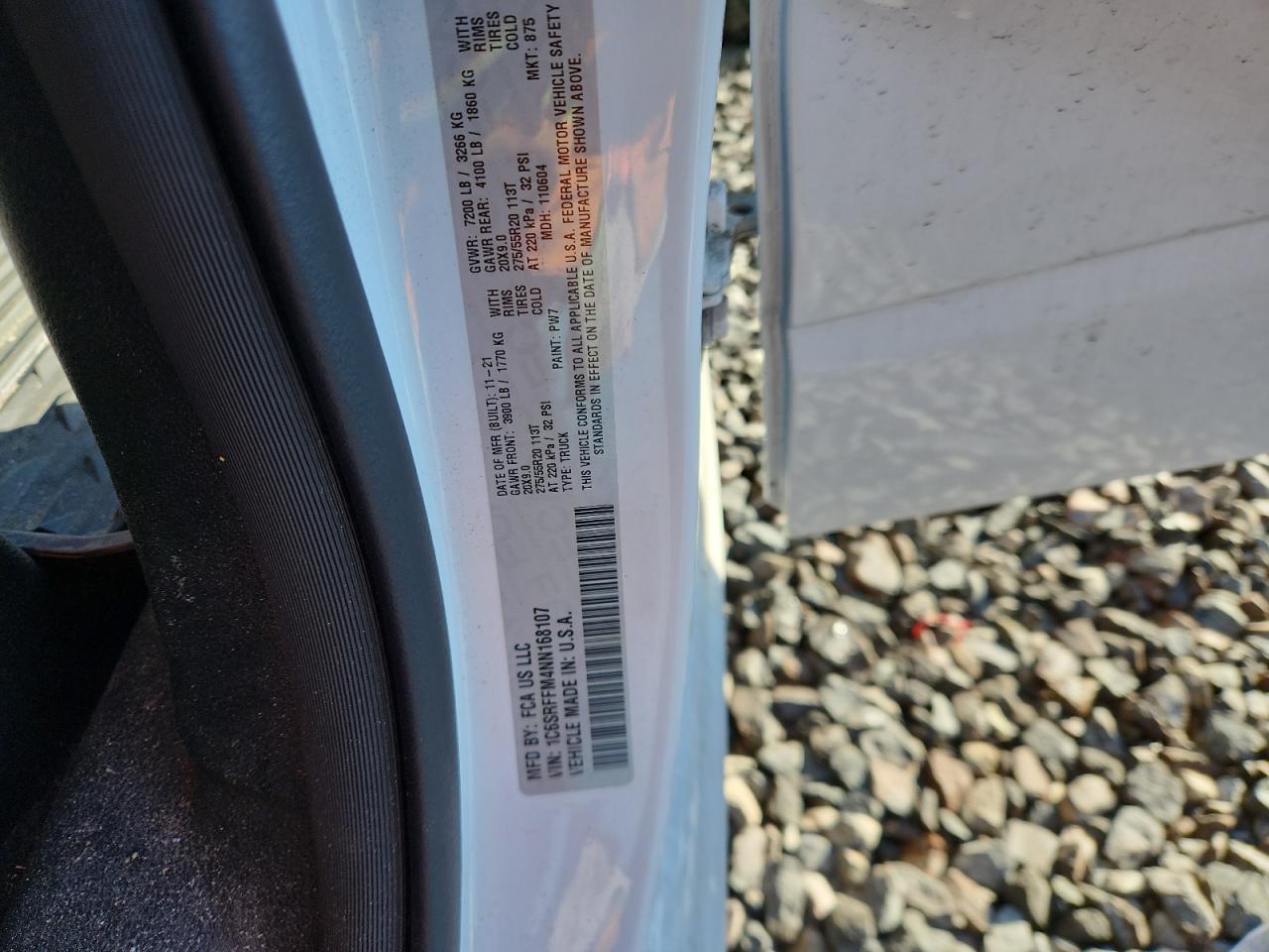 2022 Ram 1500 Big Horn/Lone Star VIN: 1C6SRFFM4NN168107 Lot: 90316735