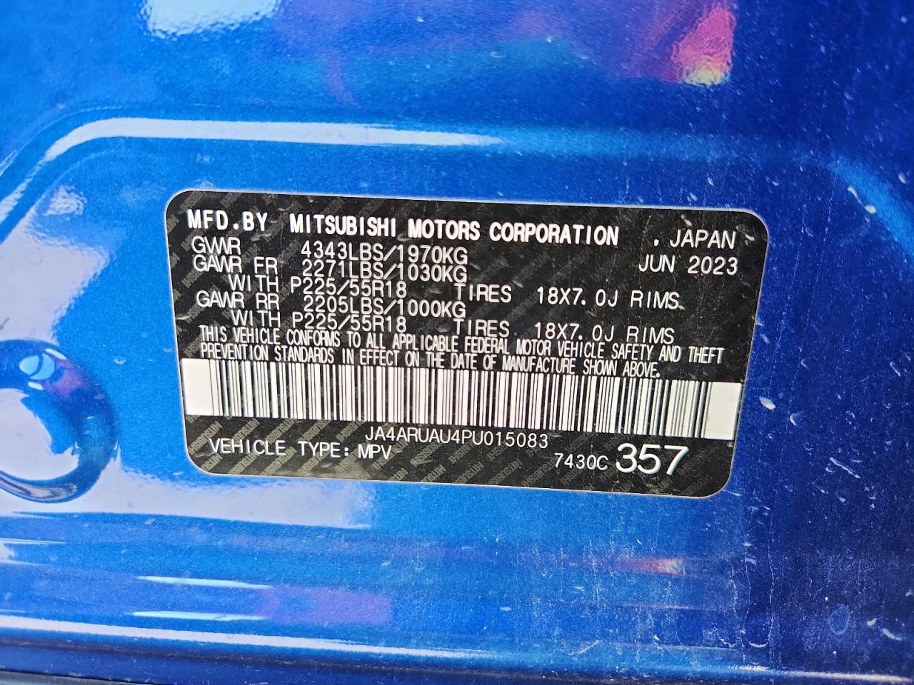 2023 Mitsubishi Outlander Sport S/Se VIN: JA4ARUAU4PU015083 Lot: 91010505