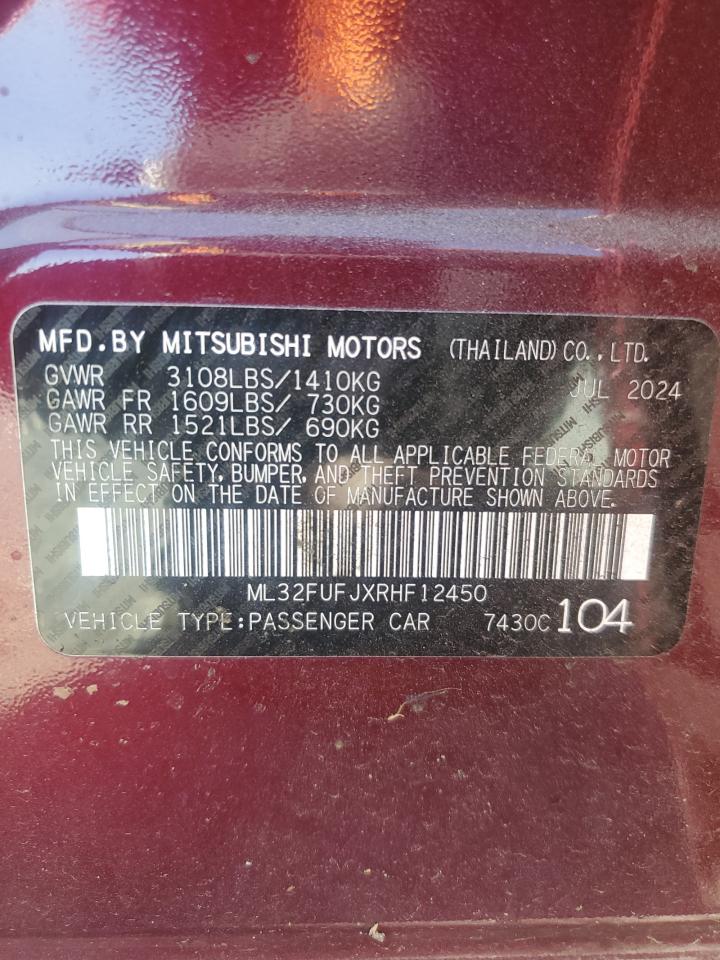 2024 Mitsubishi Mirage G4 Es VIN: ML32FUFJXRHF12450 Lot: 82640545