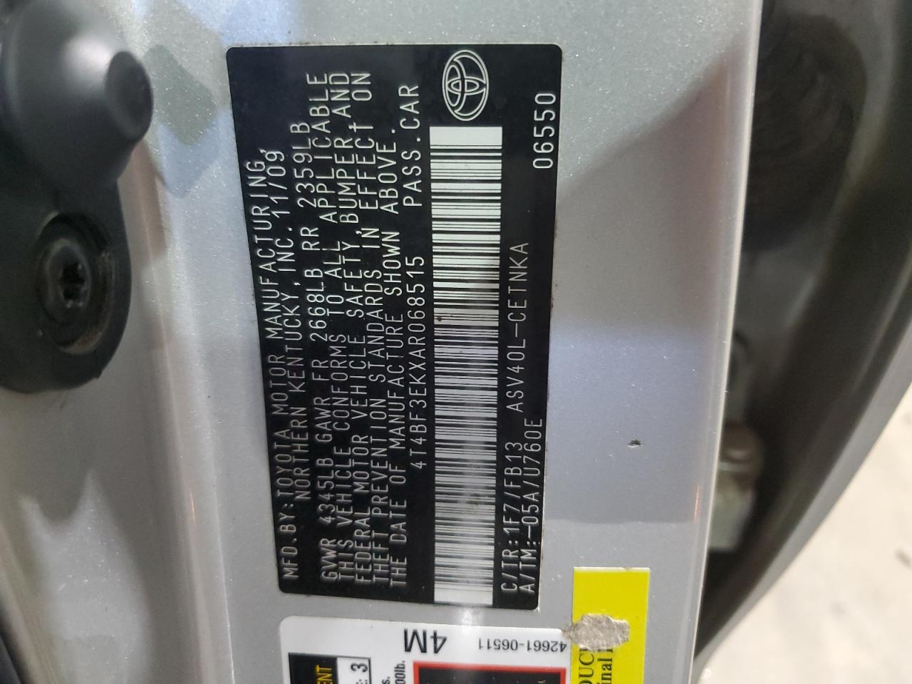 2010 Toyota Camry Base VIN: 4T4BF3EKXAR068515 Lot: 82484135
