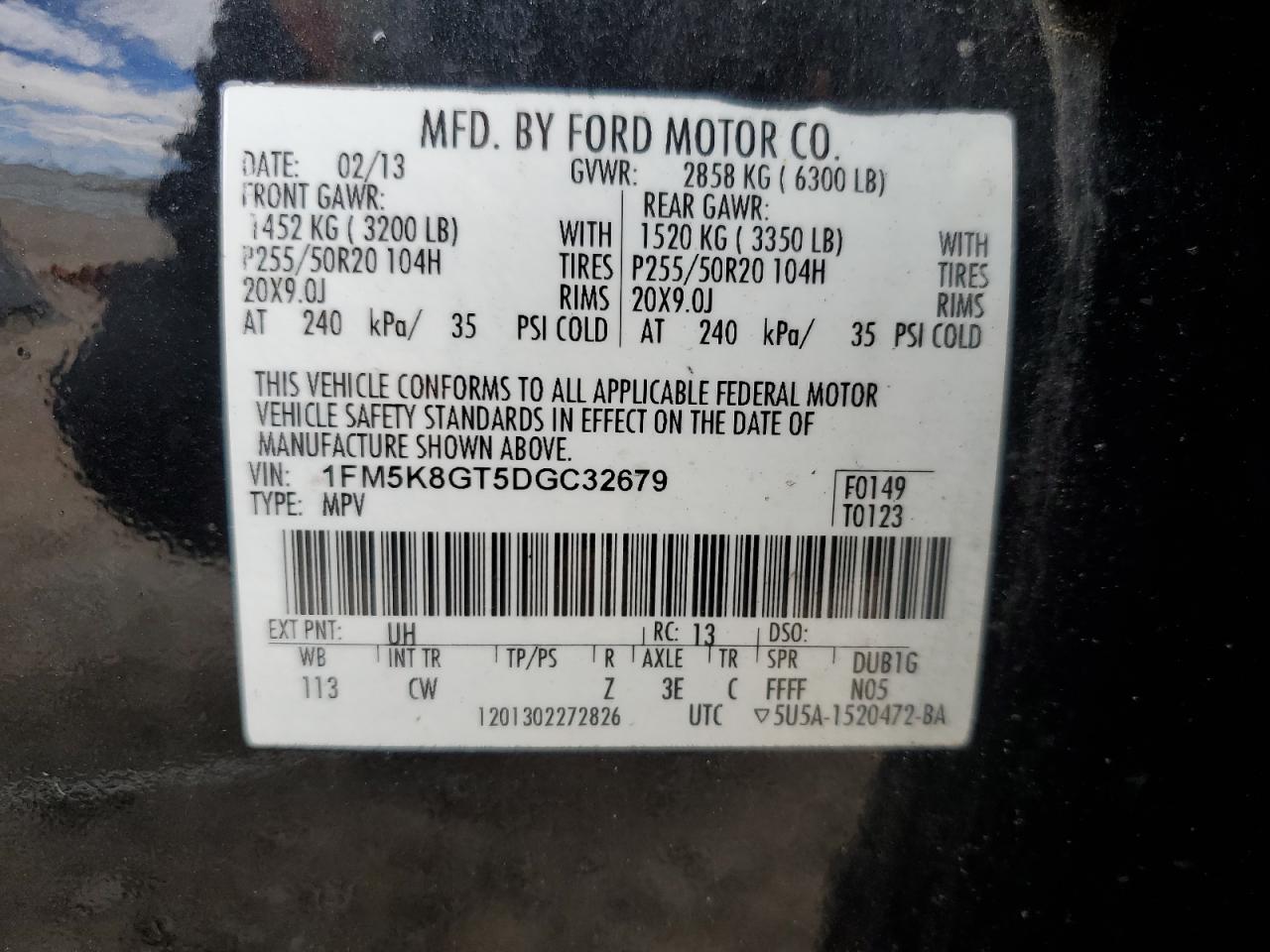 2013 Ford Explorer Sport VIN: 1FM5K8GT5DGC32679 Lot: 85254915