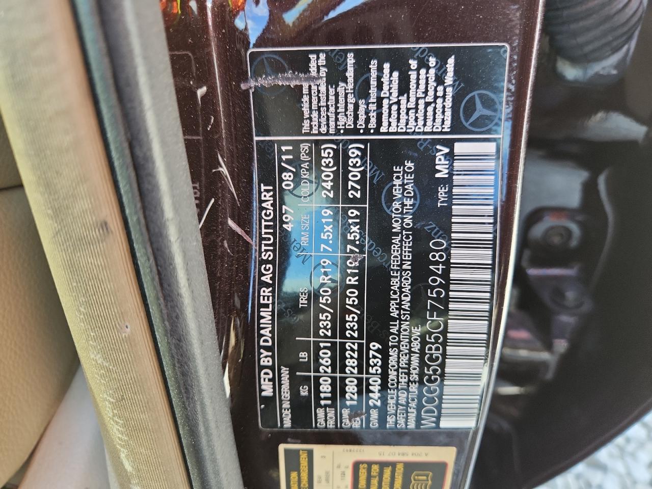 2012 Mercedes-Benz Glk 350 VIN: WDCGG5GB5CF759480 Lot: 80873165