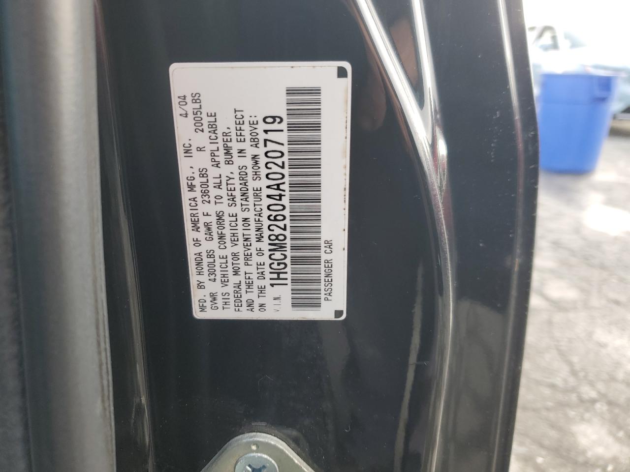 2004 Honda Accord Ex VIN: 1HGCM82604A020719 Lot: 85849685