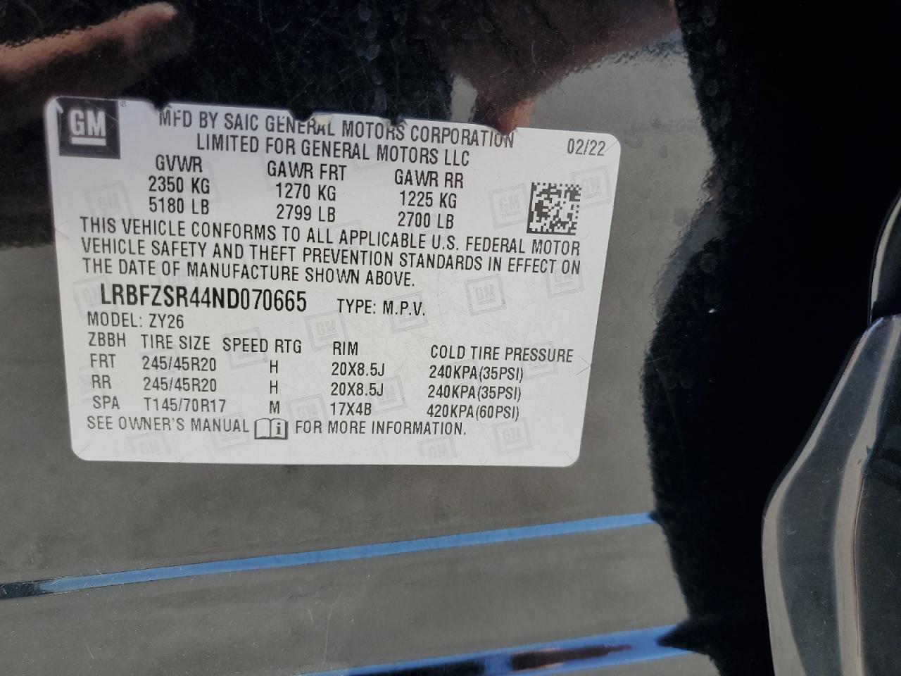 2022 Buick Envision Avenir VIN: LRBFZSR44ND070665 Lot: 82507585