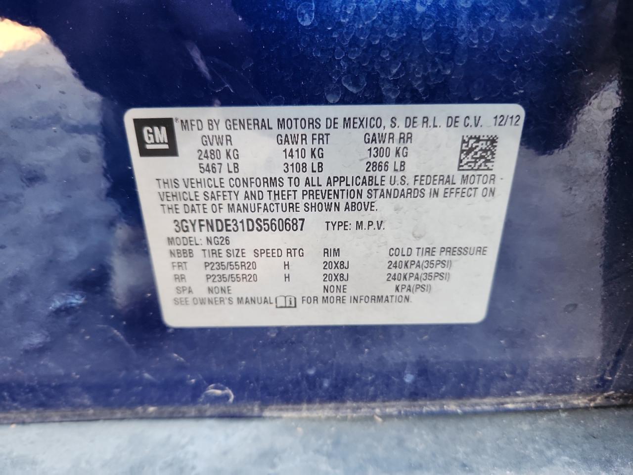 2013 Cadillac Srx Performance Collection VIN: 3GYFNDE31DS560687 Lot: 90639055