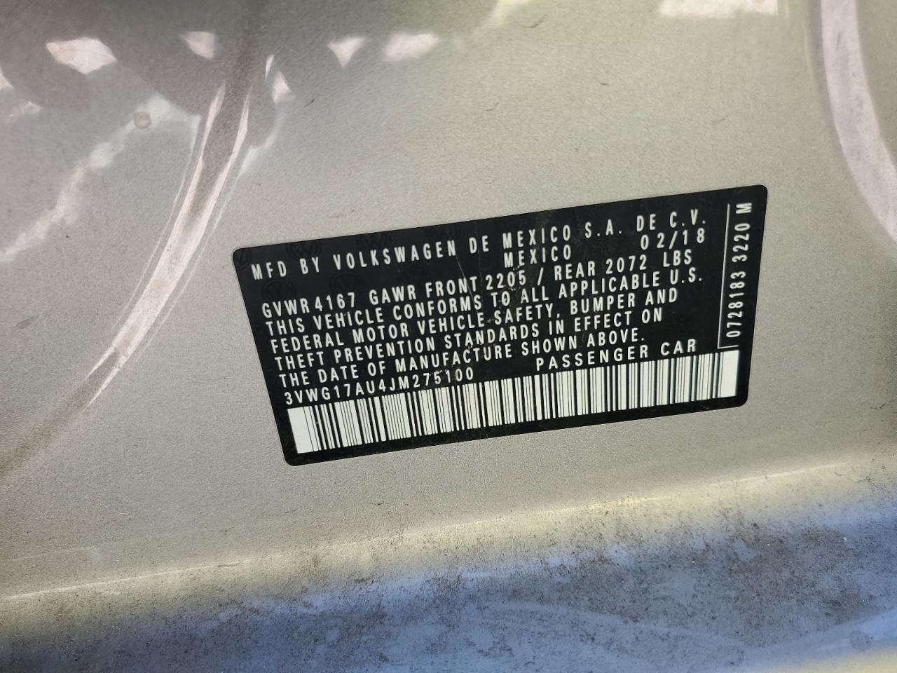 2018 Volkswagen Golf S VIN: 3VWG17AU4JM275100 Lot: 82249945