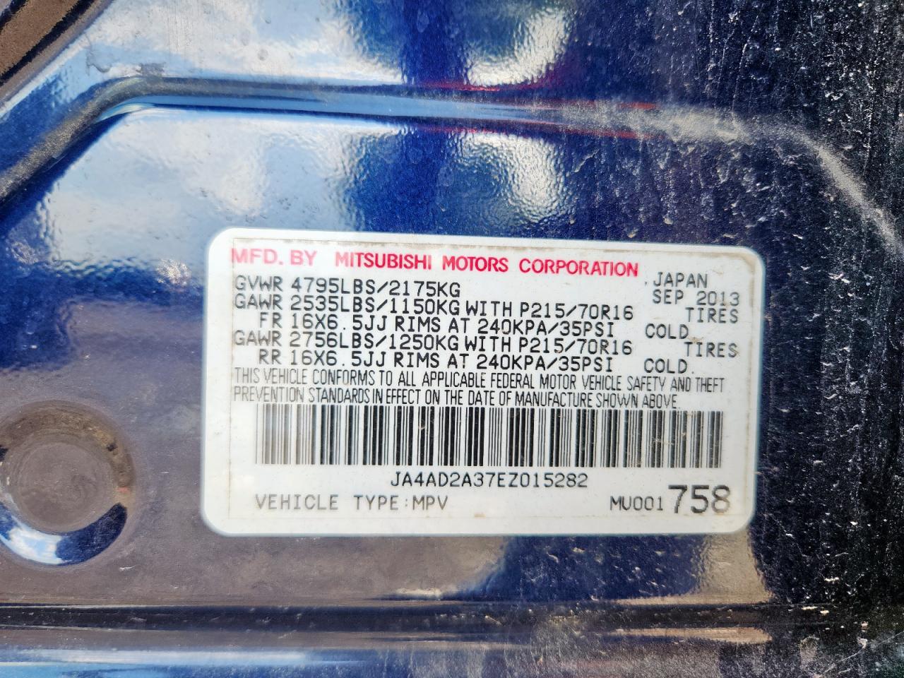 2014 Mitsubishi Outlander Es VIN: JA4AD2A37EZ015282 Lot: 85943685