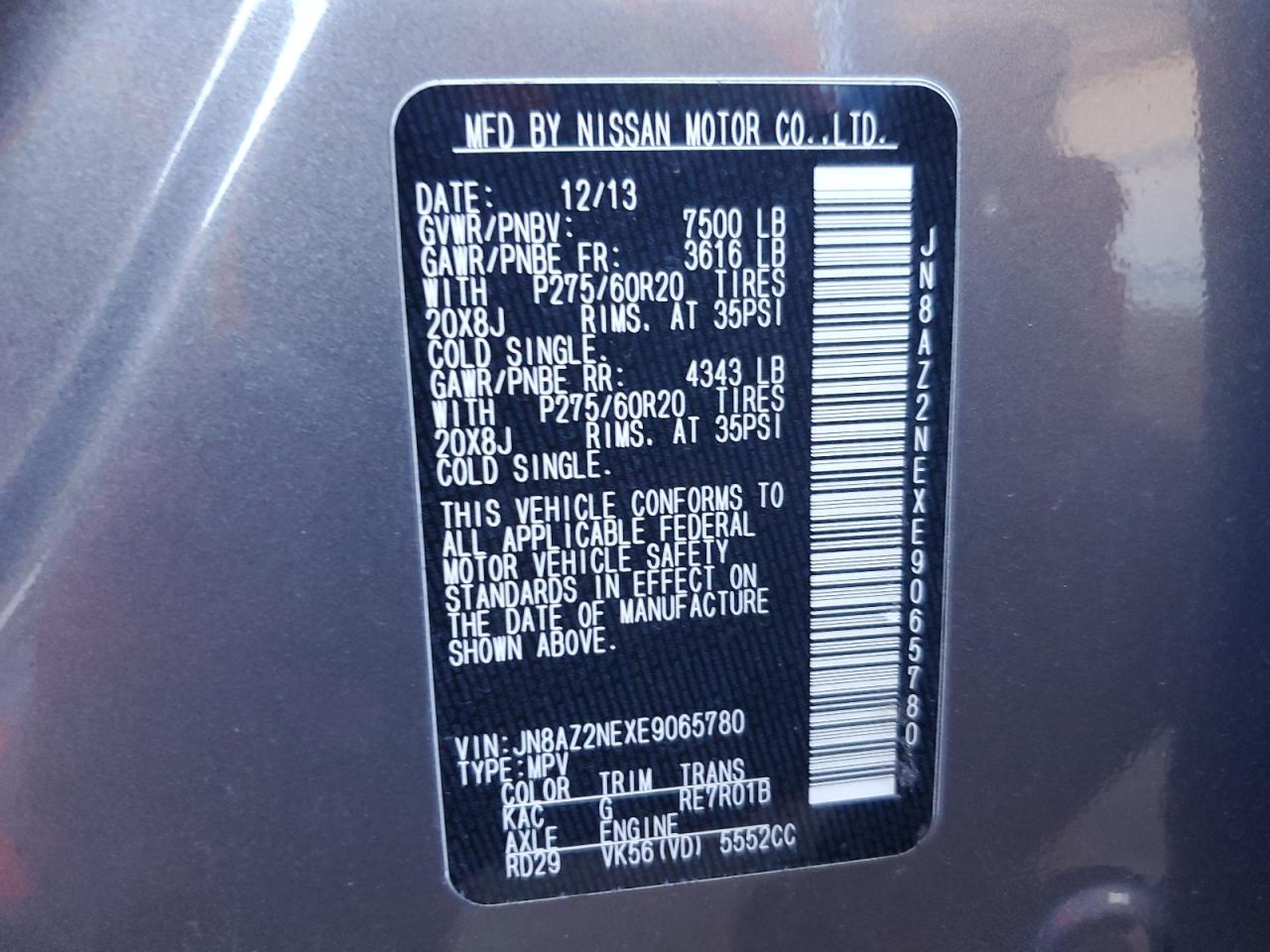 2014 Infiniti Qx80 VIN: JN8AZ2NEXE9065780 Lot: 86891565