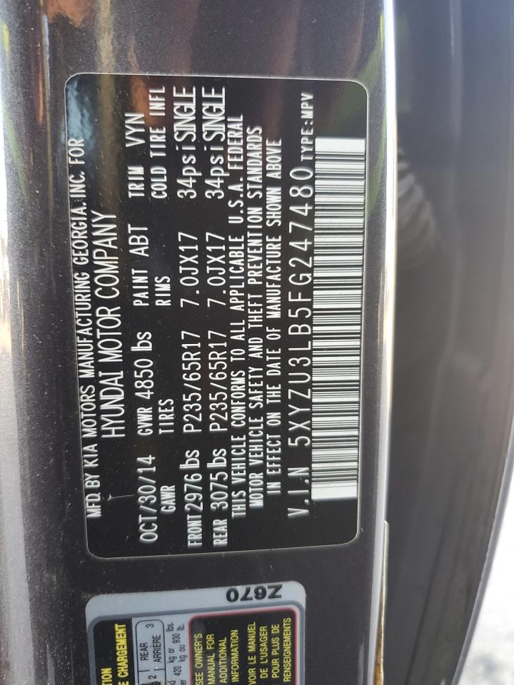 2015 Hyundai Santa Fe Sport VIN: 5XYZU3LB5FG247480 Lot: 84731745