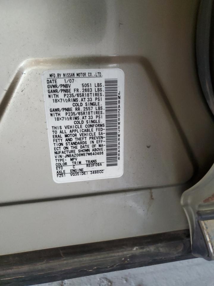2007 Nissan Murano Sl VIN: JN8AZ08W87W640486 Lot: 83993405