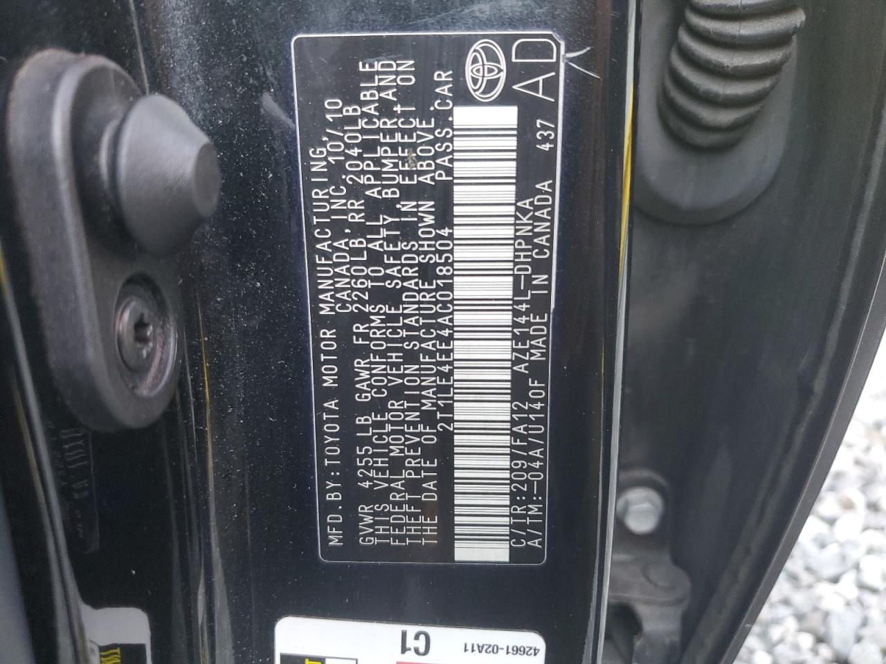 2010 Toyota Corolla Matrix S VIN: 2T1LE4EE4AC018504 Lot: 82187935