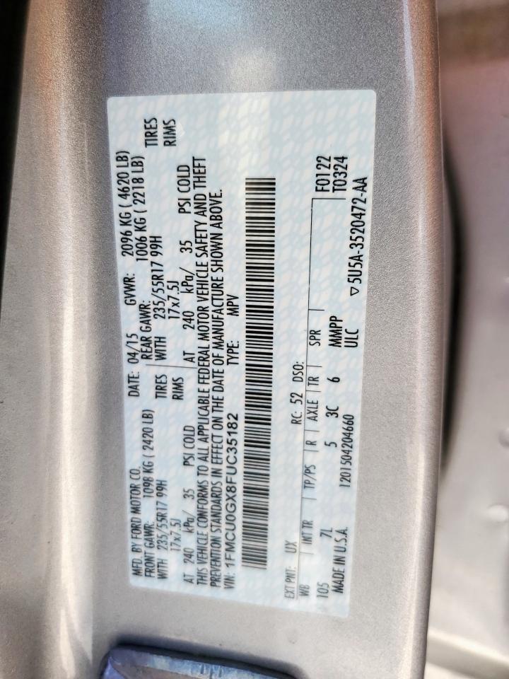 2015 Ford Escape Se VIN: 1FMCU0GX8FUC35182 Lot: 85198685