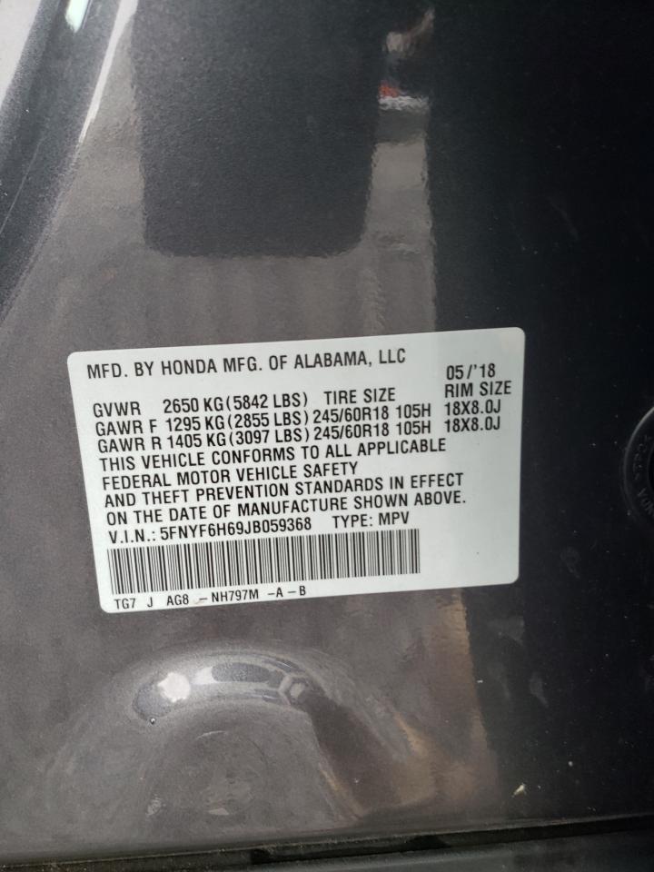 2018 Honda Pilot Exl VIN: 5FNYF6H69JB059368 Lot: 86617585