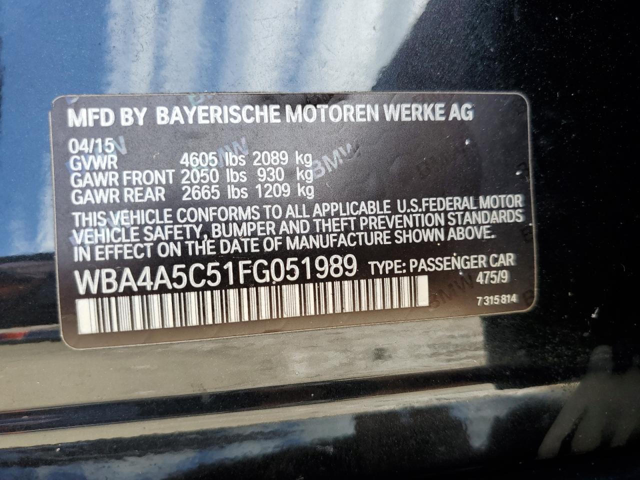 2015 BMW 428 I Gran Coupe VIN: WBA4A5C51FG051989 Lot: 85192055