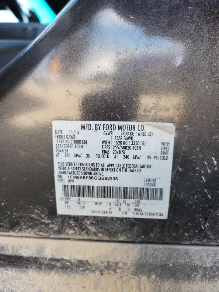 2016 Ford Explorer Limited VIN: 1FM5K8F86GGB62336 Lot: 81503195