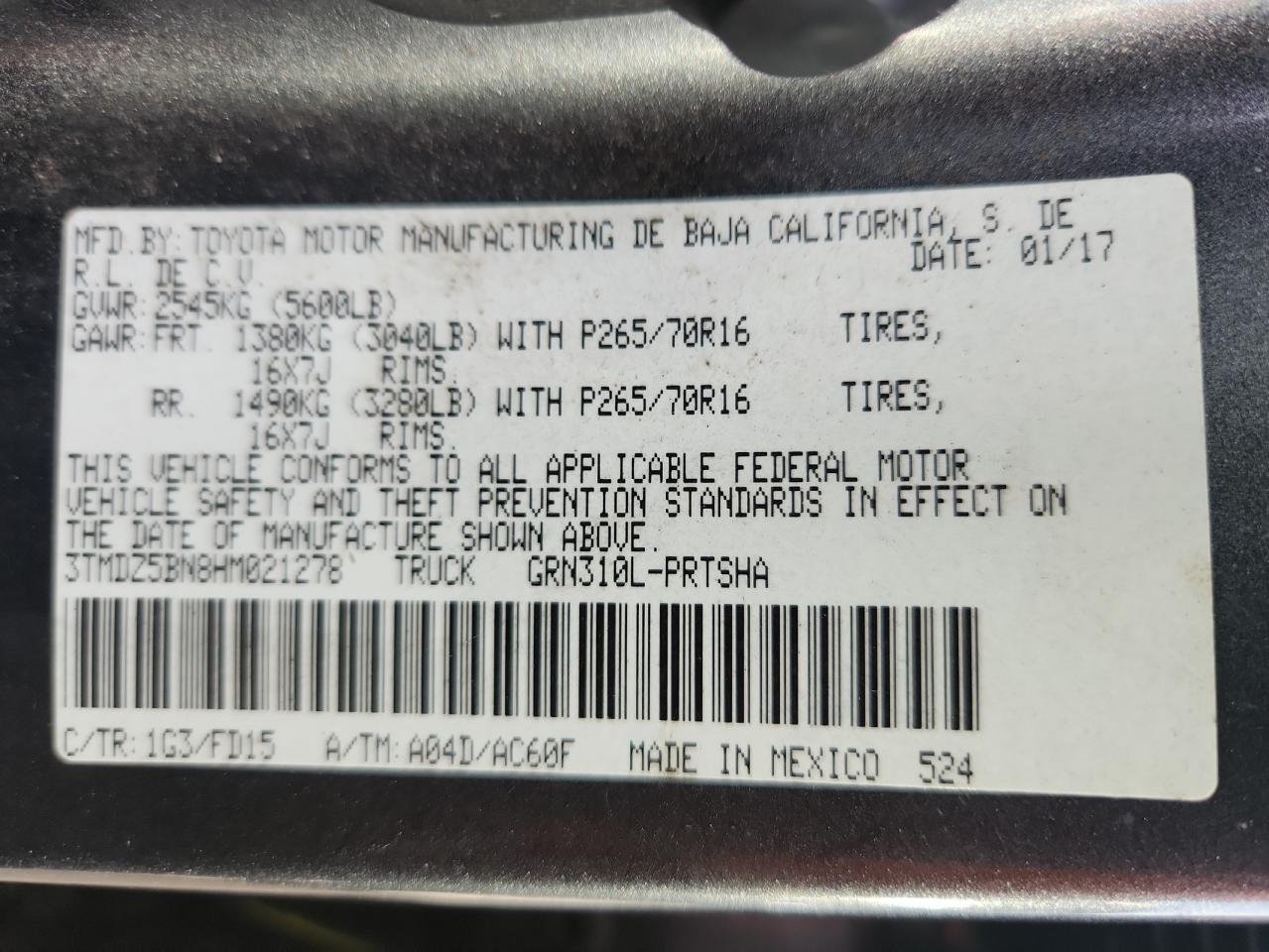 2017 Toyota Tacoma Double Cab VIN: 3TMDZ5BN8HM021278 Lot: 81921055