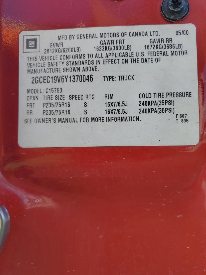2000 Chevrolet Silverado C1500 VIN: 2GCEC19V6Y1370046 Lot: 84913455