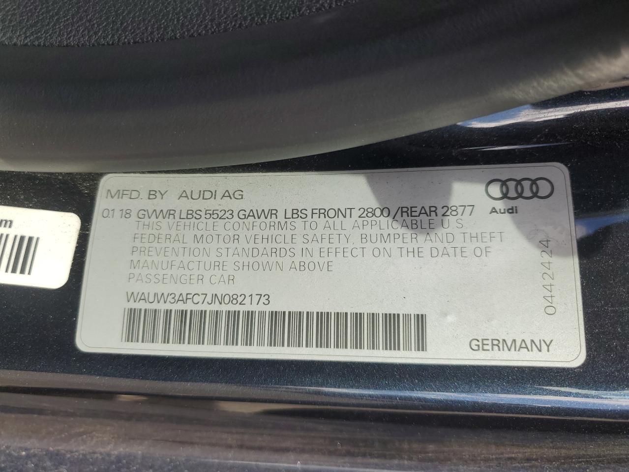 2018 Audi A7 Premium Plus VIN: WAUW3AFC7JN082173 Lot: 87208085