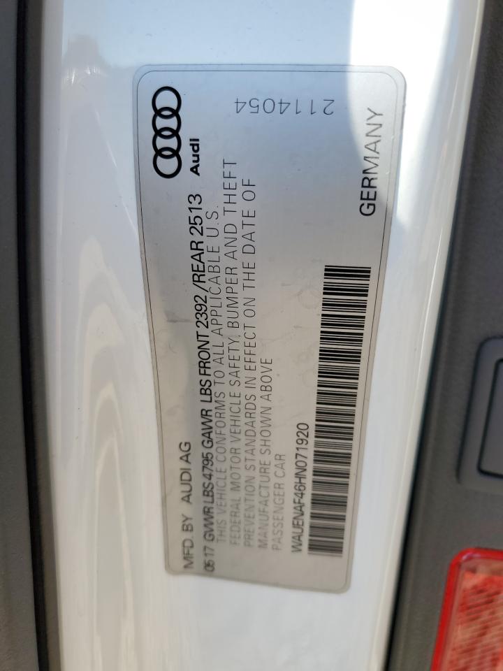 2017 Audi A4 Premium Plus VIN: WAUENAF46HN071920 Lot: 86426625