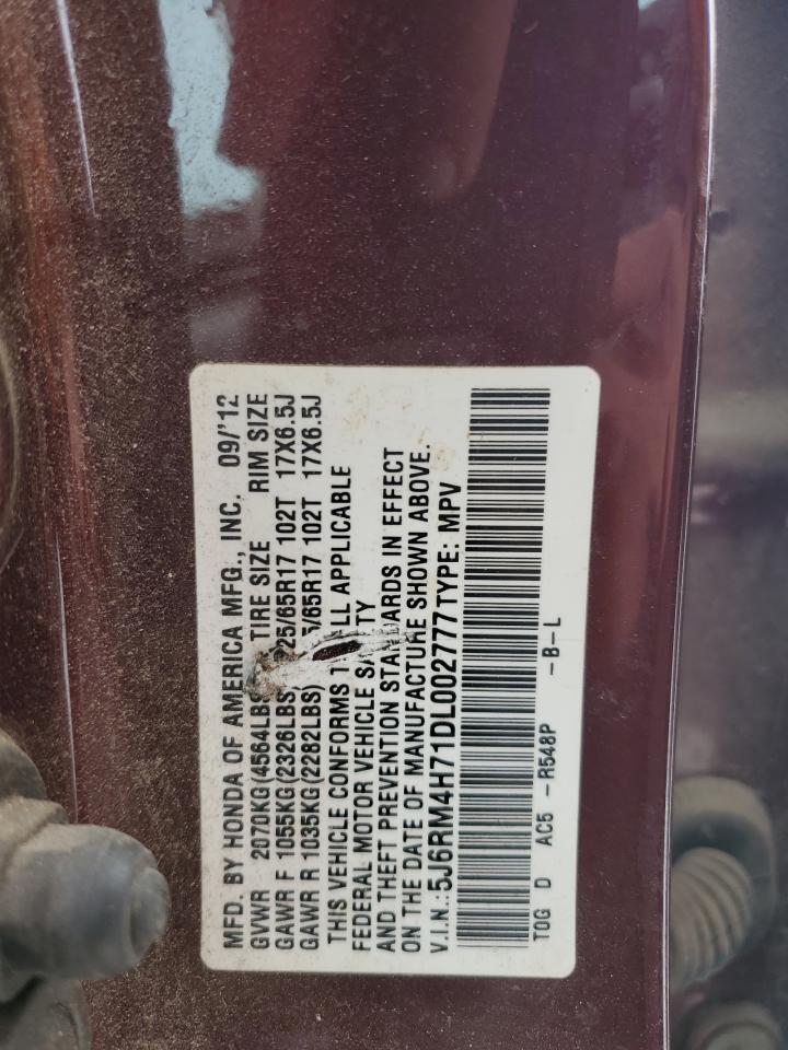 2013 Honda Cr-V Exl VIN: 5J6RM4H71DL002777 Lot: 85203405