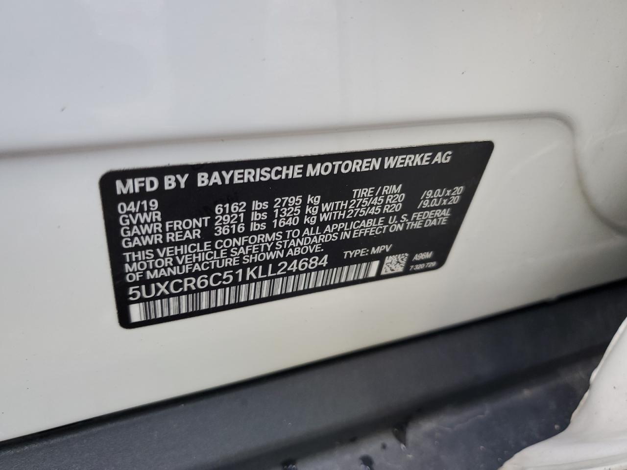2019 BMW X5 xDrive40I VIN: 5UXCR6C51KLL24684 Lot: 86545825