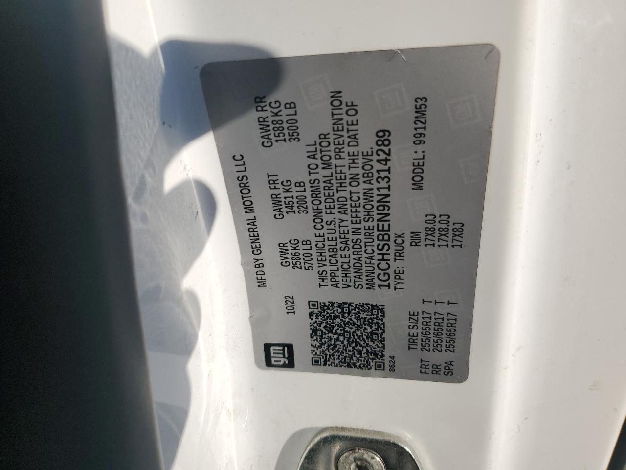 2022 Chevrolet Colorado VIN: 1GCHSBEN9N1314289 Lot: 82596015