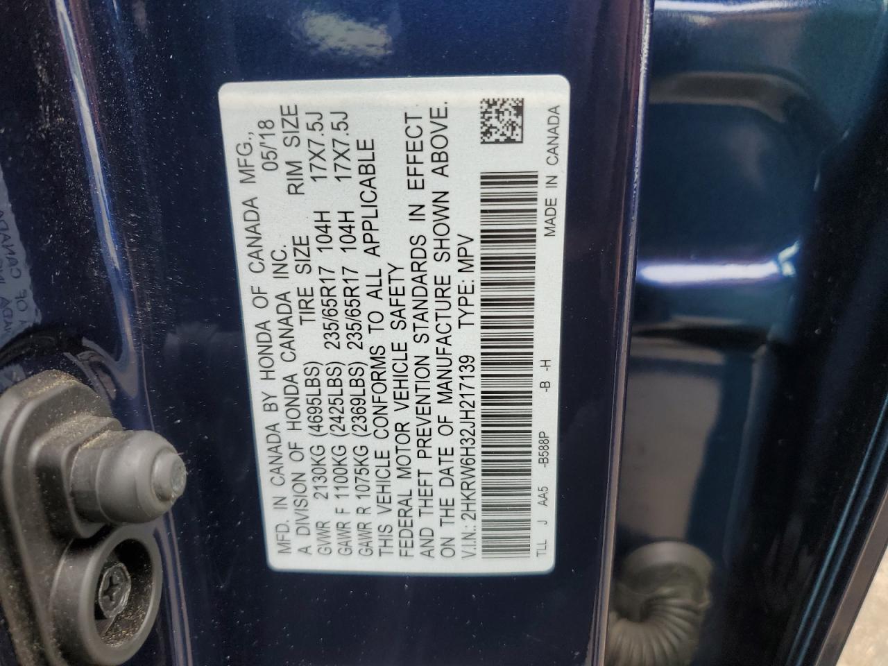 2018 Honda Cr-V Lx VIN: 2HKRW6H32JH217139 Lot: 86284325