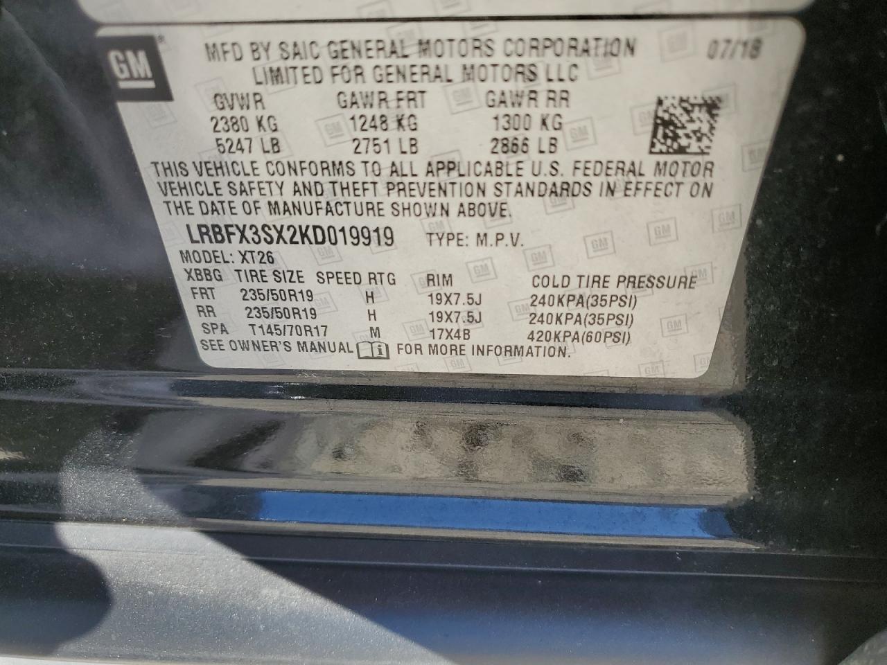 2019 Buick Envision Premium VIN: LRBFX3SX2KD019919 Lot: 85077115