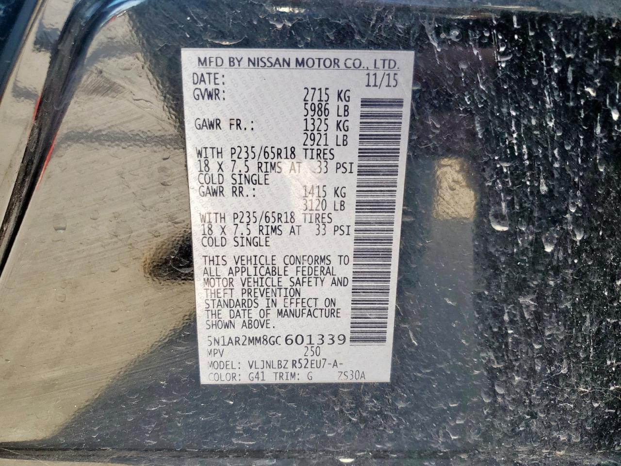 2016 Nissan Pathfinder S VIN: 5N1AR2MM8GC601339 Lot: 82280485