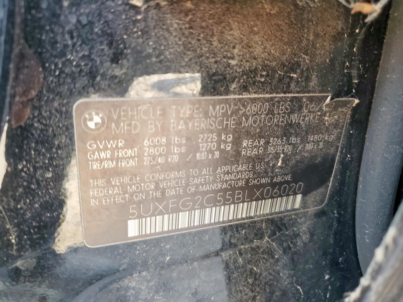 2011 BMW X6 xDrive35I VIN: 5UXFG2C55BLX06020 Lot: 82182595