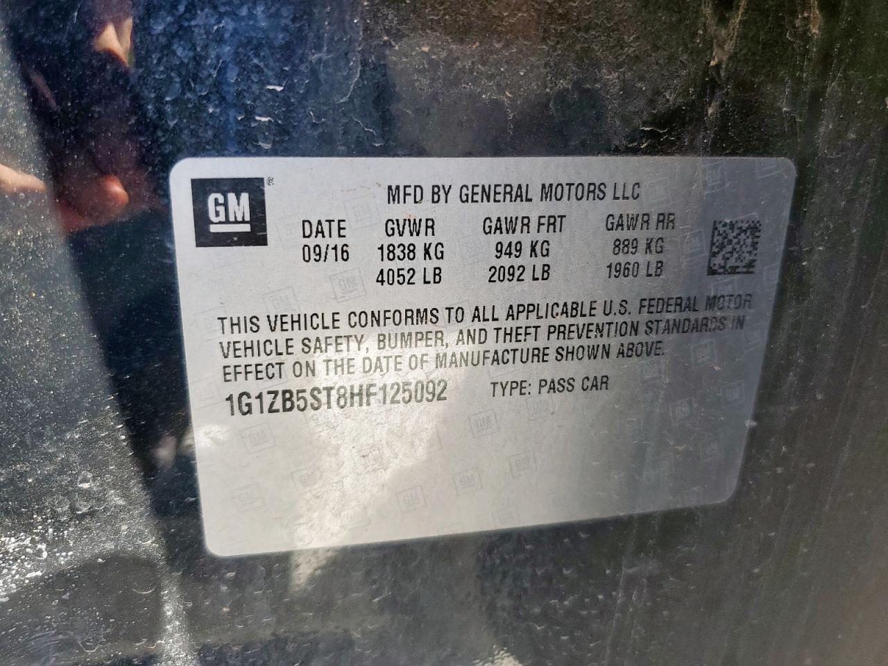 2017 Chevrolet Malibu Ls VIN: 1G1ZB5ST8HF125092 Lot: 84881525