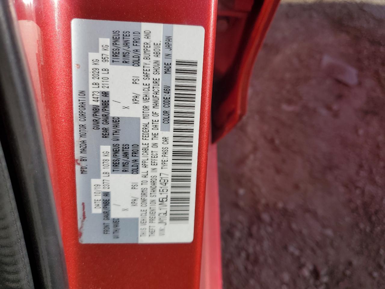 2020 Mazda 6 Touring VIN: JM1GL1VM5L1514917 Lot: 90932005