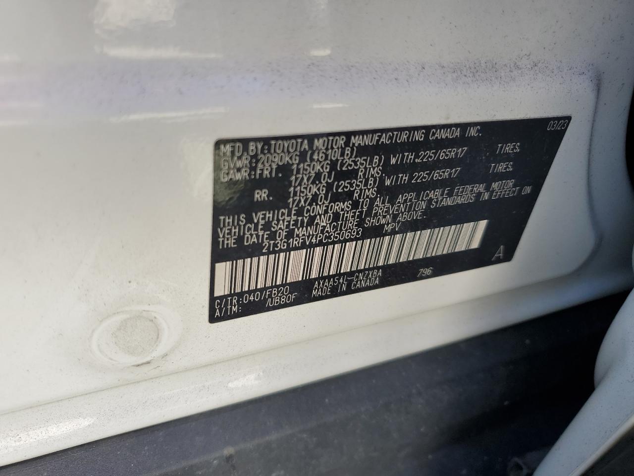 2023 Toyota Rav4 Le VIN: 2T3G1RFV4PC350693 Lot: 85157485