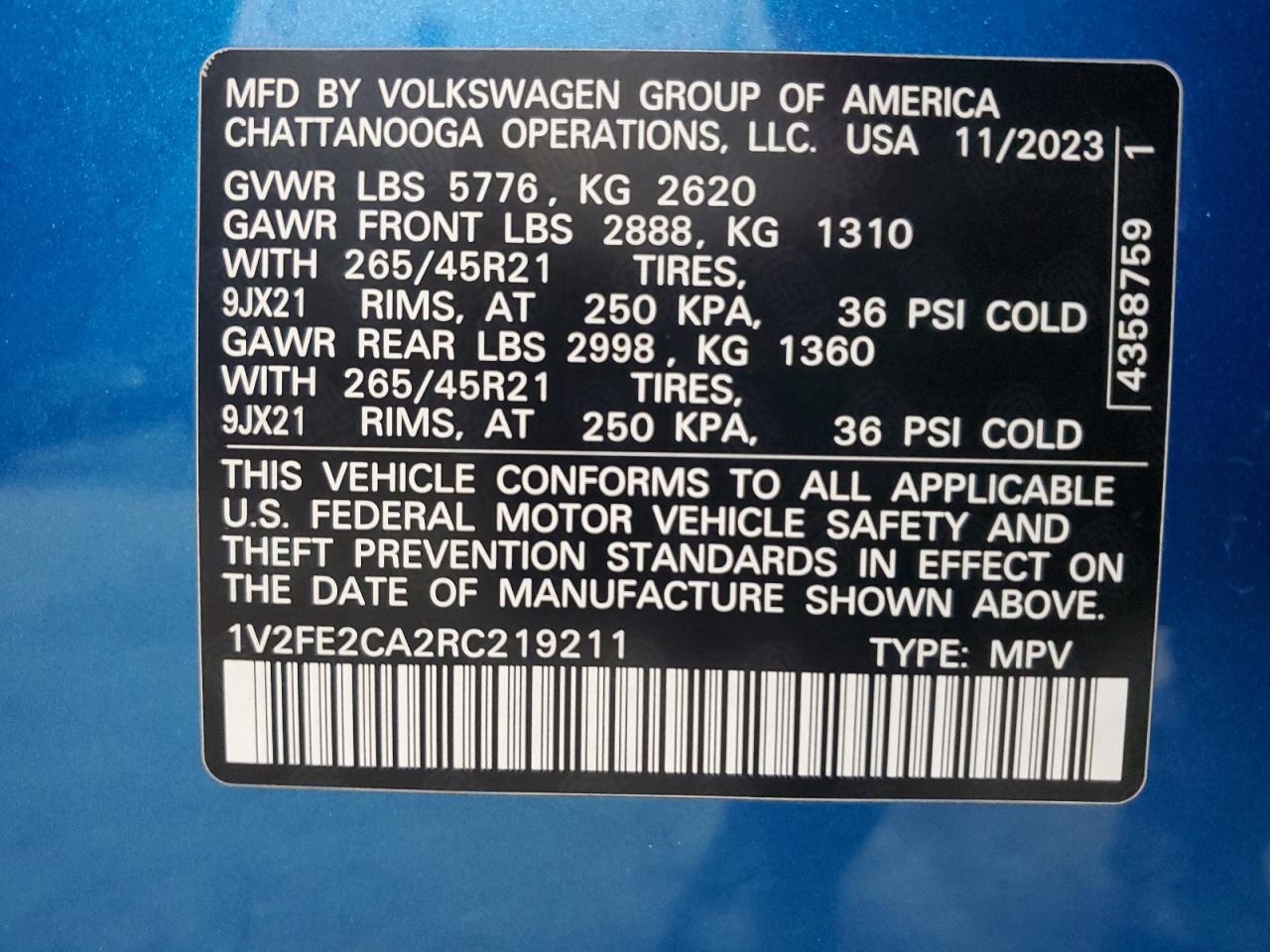 2024 Volkswagen Atlas Cross Sport Sel Premium R-Line VIN: 1V2FE2CA2RC219211 Lot: 90292755