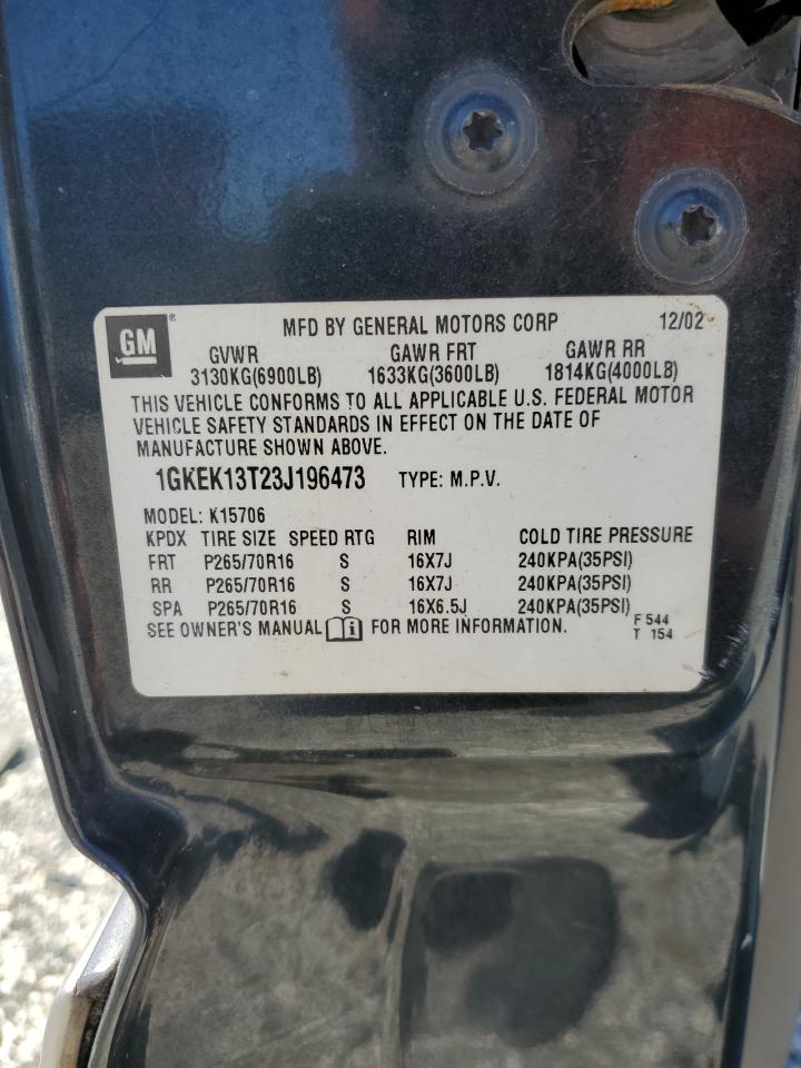 2003 GMC Yukon VIN: 1GKEK13T23J196473 Lot: 85175655