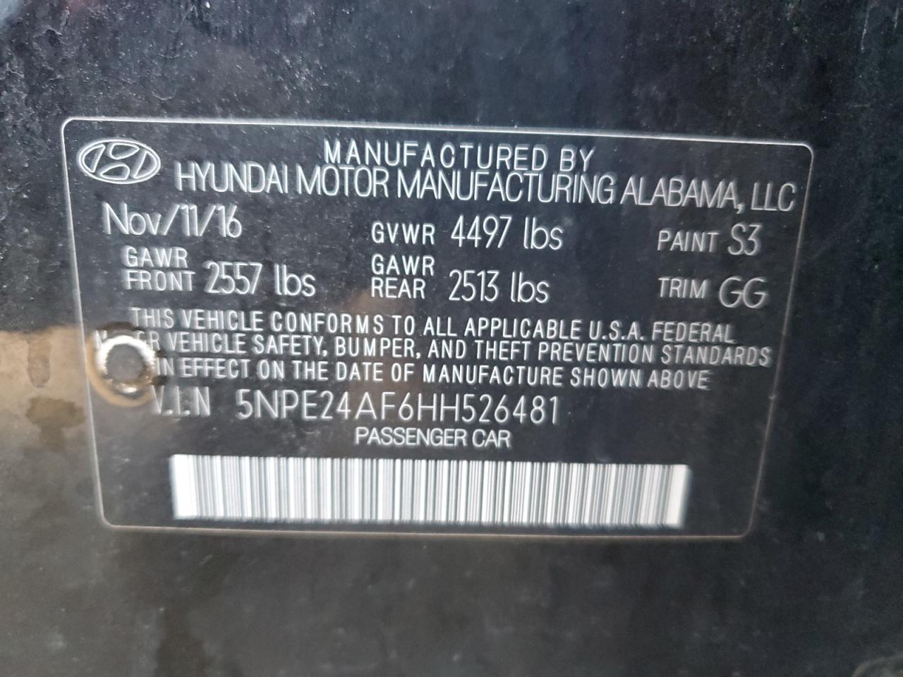 2017 Hyundai Sonata Se VIN: 5NPE24AF6HH526481 Lot: 82363405